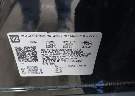 2025 Chevrolet Equinox Fwd Lt из США, поврежденный, VIN 3GNAXHEG1SL101680